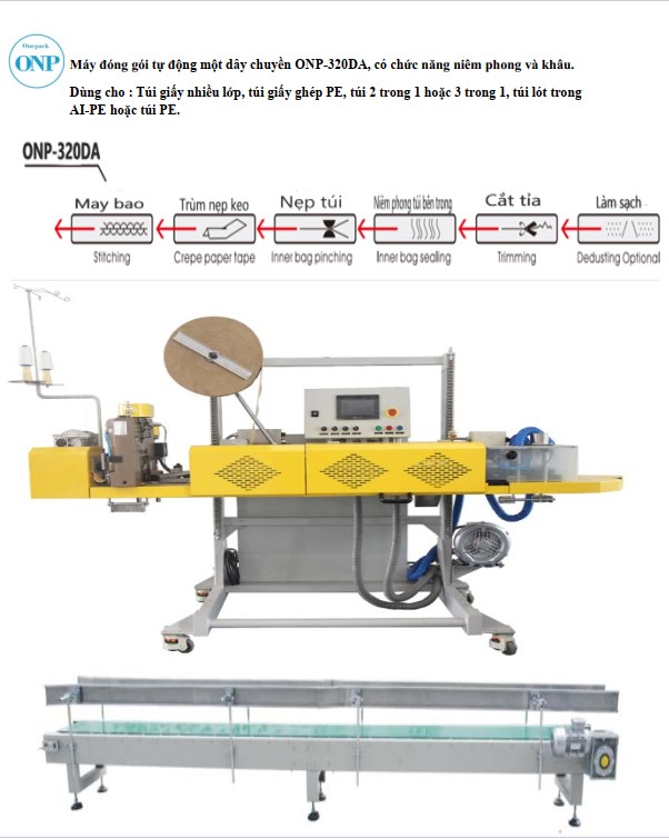 Máy đóng gói tự động ONP-320DA, Có chức năng niêm phong và khâu bao 